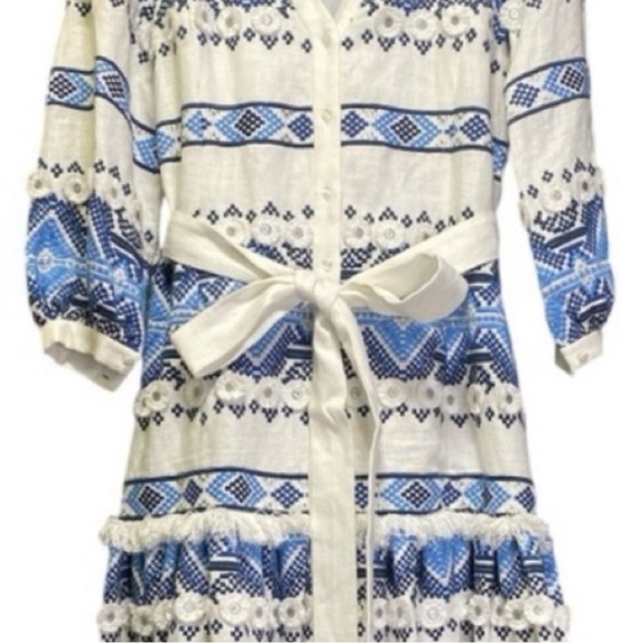 ALEXIS White & Blue Wylla Embroidered Linen Blend Maxi Dress - Picture 12 of 15